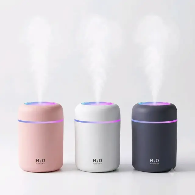 مبخرة عطور بإضاءة RGB علوية بسعة 300 مل وألوان رمادي وزهري وأبيض - صورة 2
